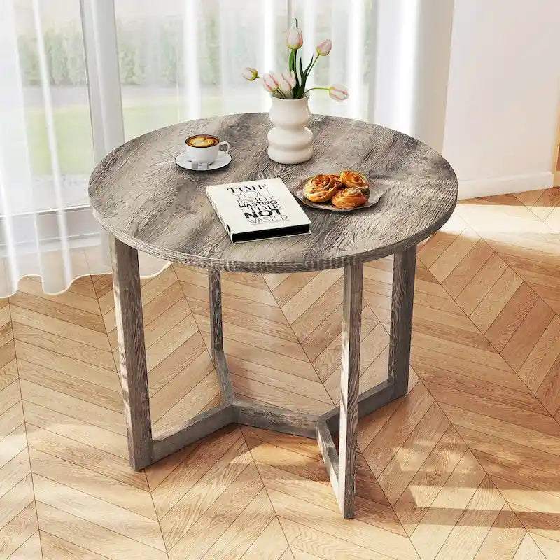 36" Round Pedestal Dining Table with Wing-Shaped Base – Seats 2–4