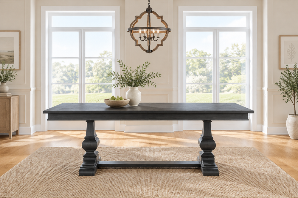 Dark Trestle Dining Table - Fresh Background