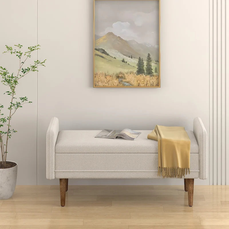 Teddy Velvet Storage Ottoman Bench with Eucalyptus Frame