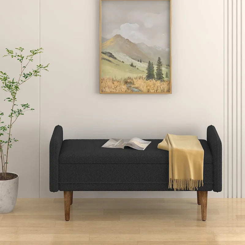 Teddy Velvet Storage Ottoman Bench with Eucalyptus Frame