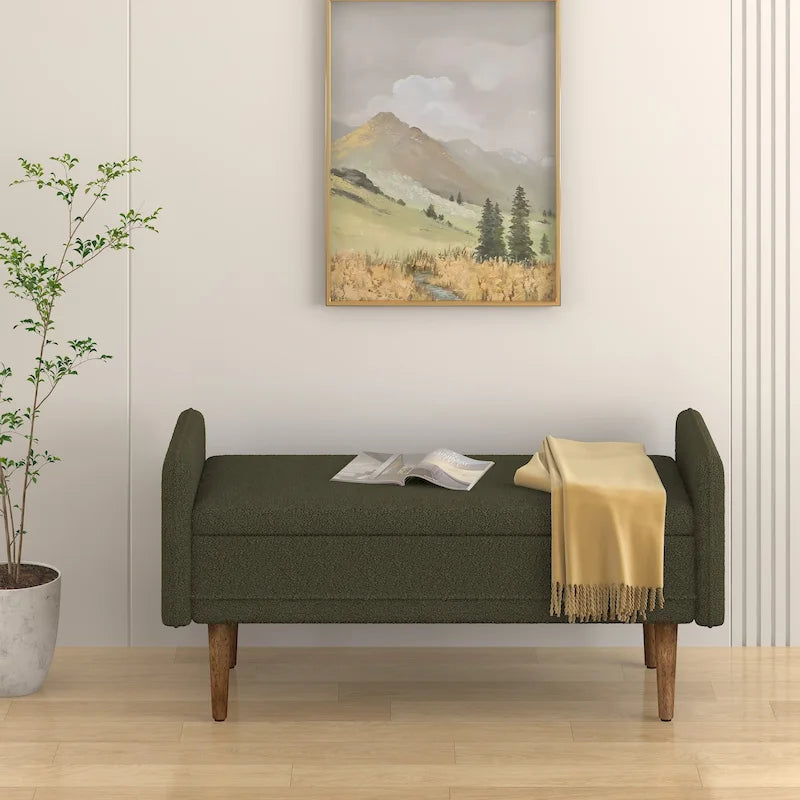 Teddy Velvet Storage Ottoman Bench with Eucalyptus Frame