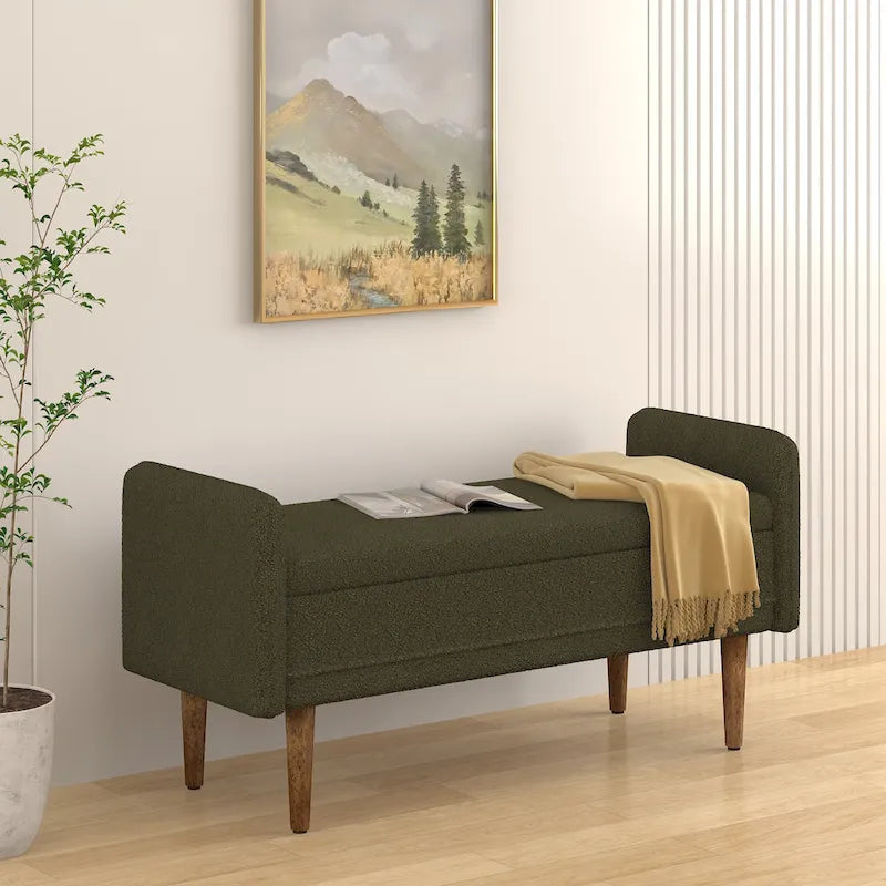 Teddy Velvet Storage Ottoman Bench with Eucalyptus Frame