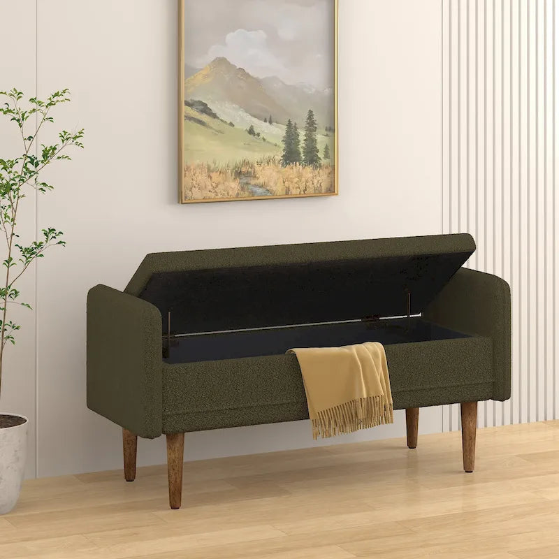 Teddy Velvet Storage Ottoman Bench with Eucalyptus Frame