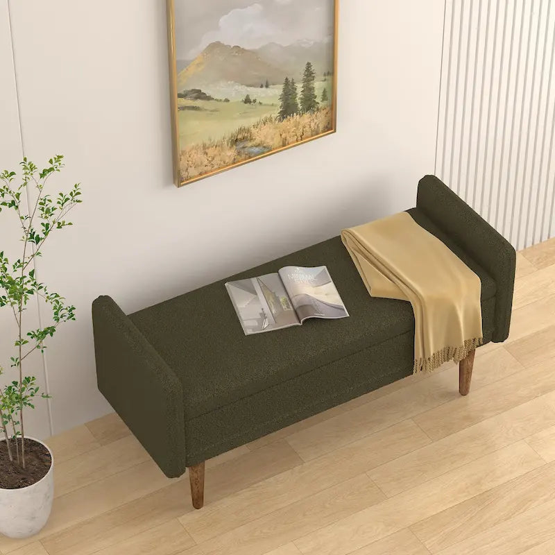 Teddy Velvet Storage Ottoman Bench with Eucalyptus Frame