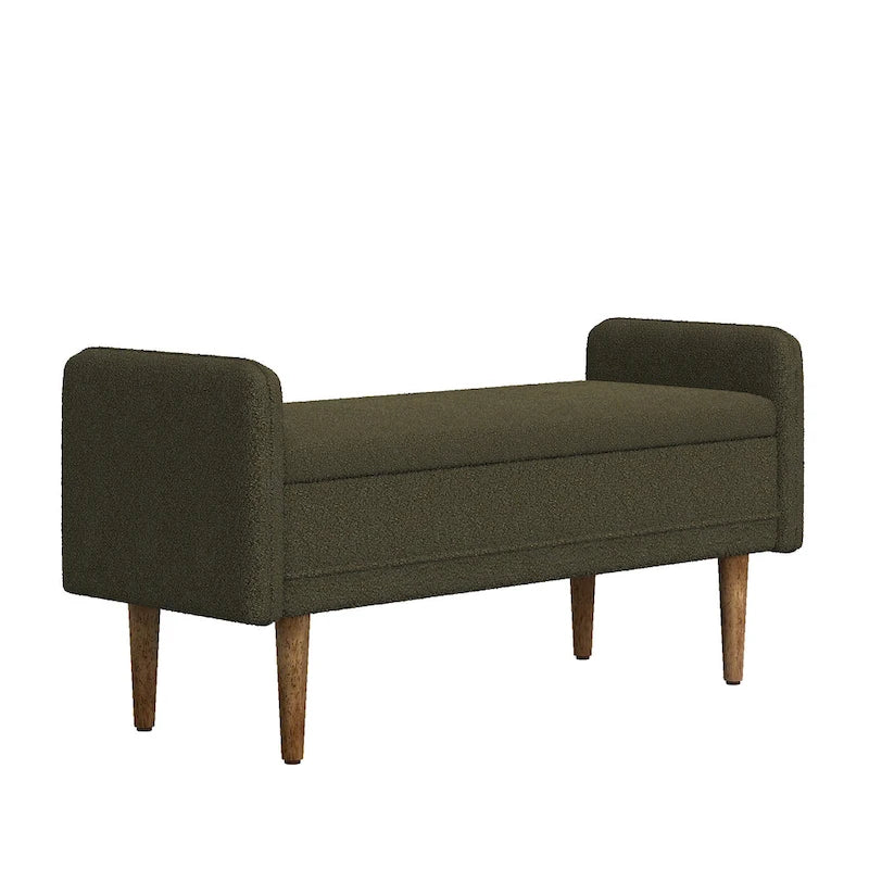 Teddy Velvet Storage Ottoman Bench with Eucalyptus Frame