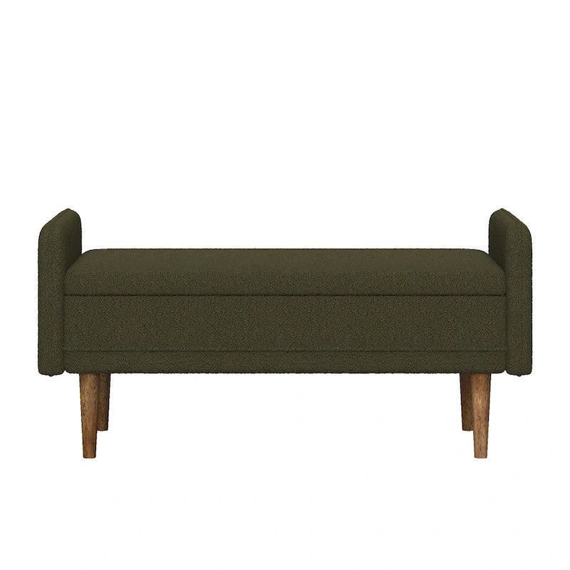 Teddy Velvet Storage Ottoman Bench with Eucalyptus Frame
