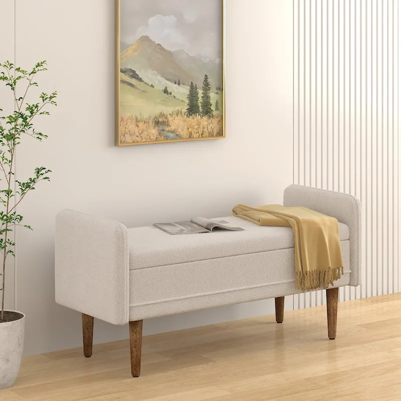 Teddy Velvet Storage Ottoman Bench with Eucalyptus Frame