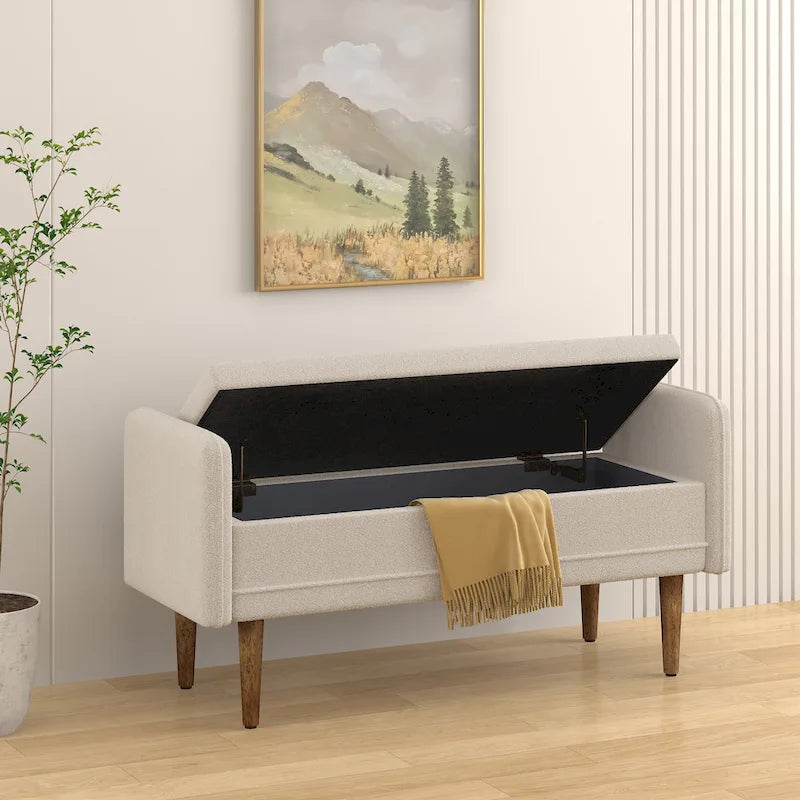 Teddy Velvet Storage Ottoman Bench with Eucalyptus Frame
