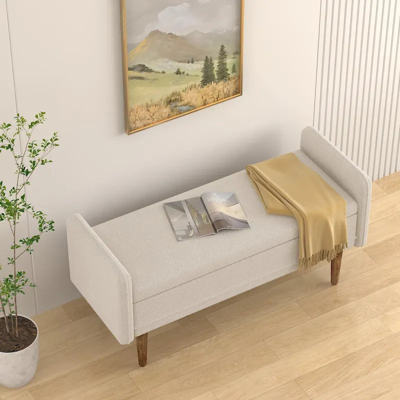 Teddy Velvet Storage Ottoman Bench with Eucalyptus Frame