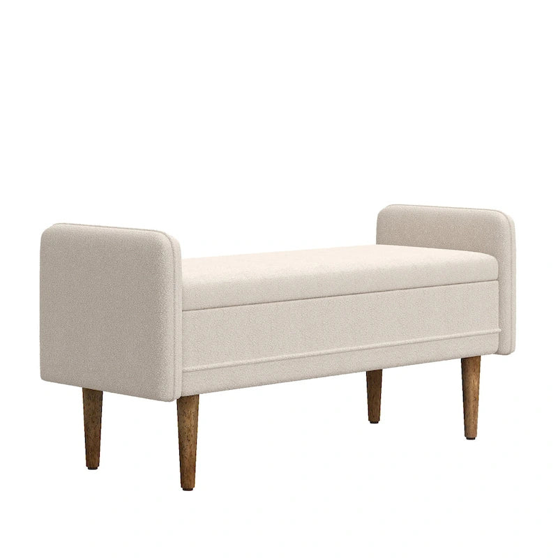 Teddy Velvet Storage Ottoman Bench with Eucalyptus Frame