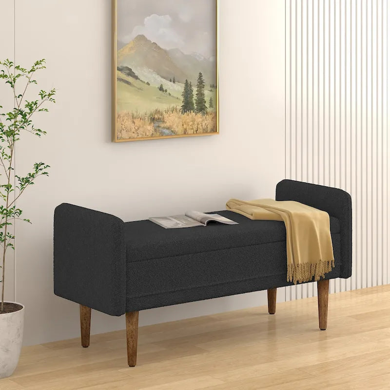 Teddy Velvet Storage Ottoman Bench with Eucalyptus Frame