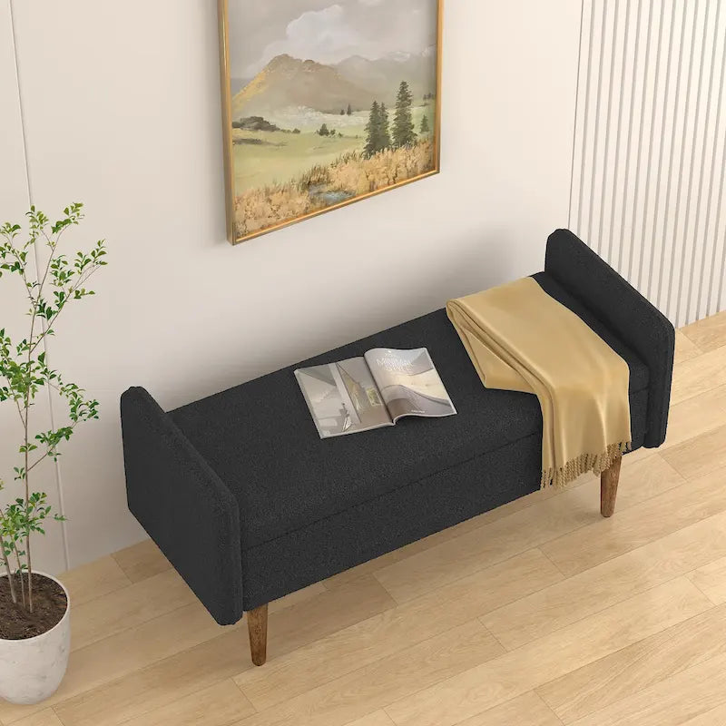 Teddy Velvet Storage Ottoman Bench with Eucalyptus Frame