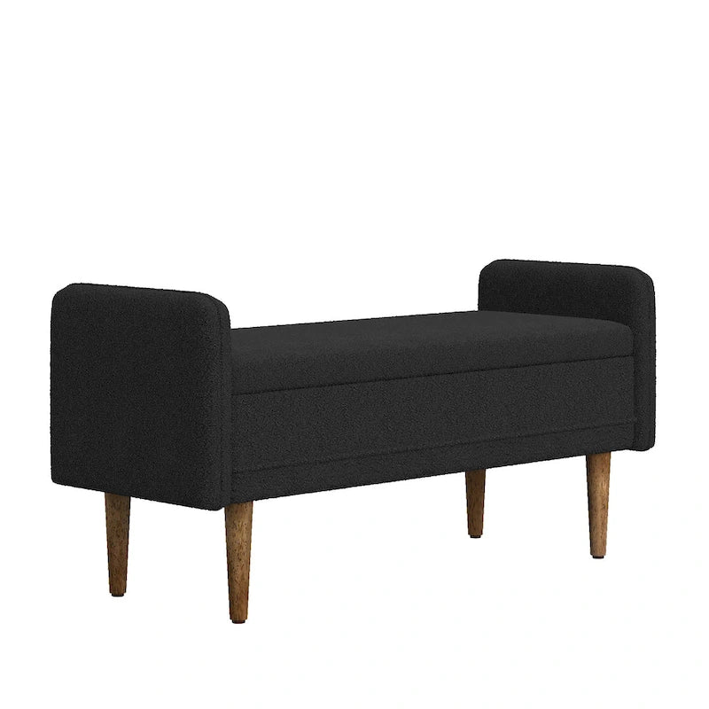 Teddy Velvet Storage Ottoman Bench with Eucalyptus Frame