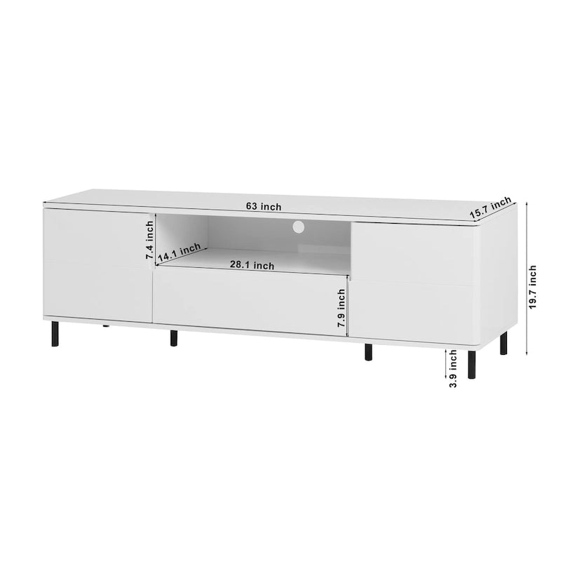 High-Gloss White TV Console with Open and Closed Storage