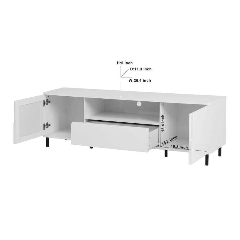 High-Gloss White TV Console with Open and Closed Storage