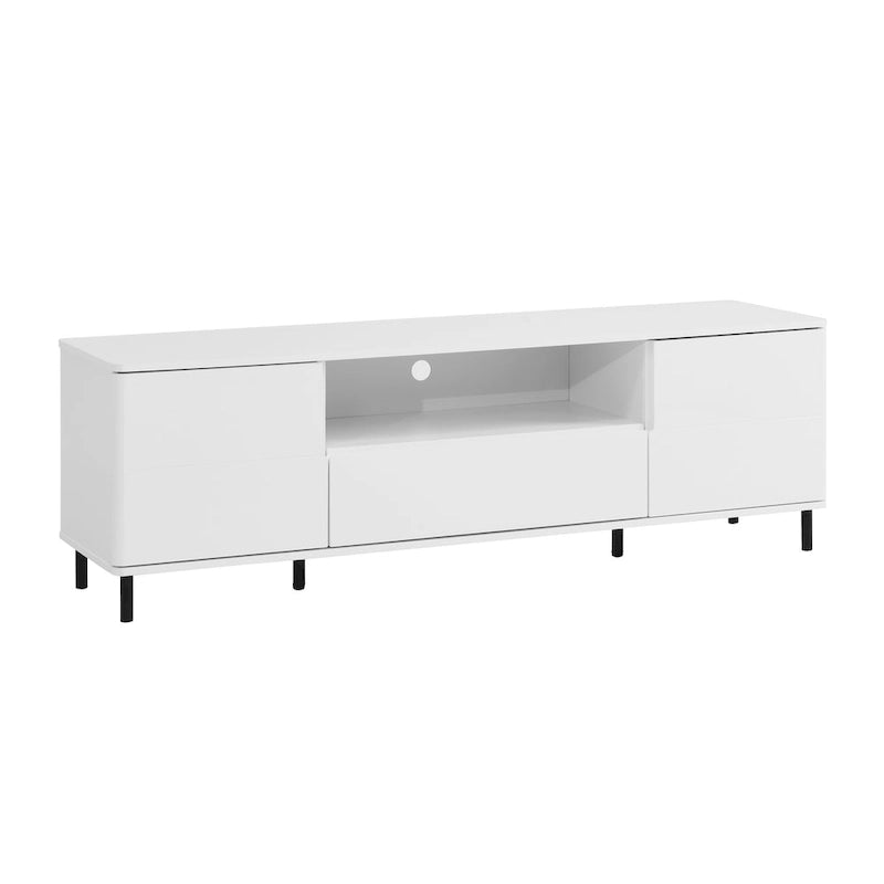 High-Gloss White TV Console with Open and Closed Storage