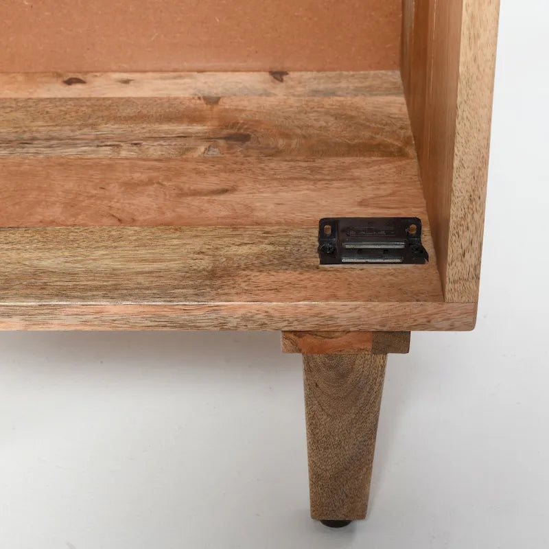 Handcrafted Solid Mango Wood Nightstand with Carved Detail & Drawer