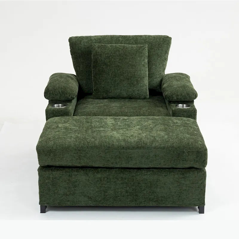 Oversized Chenille Convertible Chair Bed with Ottoman, Storage and USB Charging