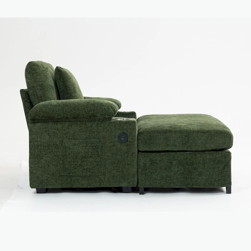 Oversized Chenille Convertible Chair Bed with Ottoman, Storage and USB Charging