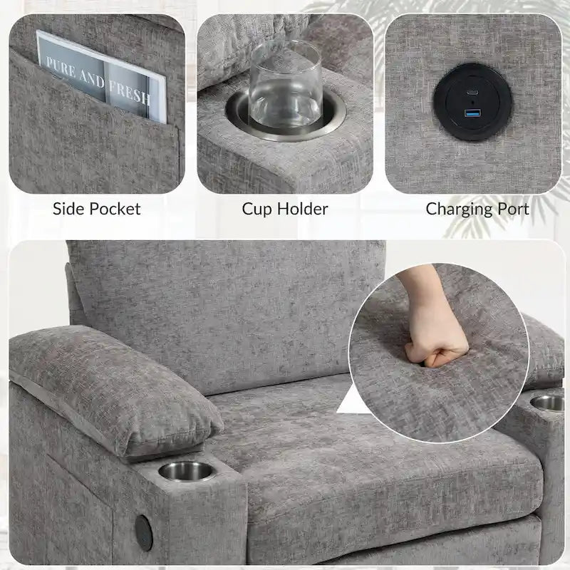 Oversized Chenille Convertible Chair Bed with Ottoman, Storage and USB Charging