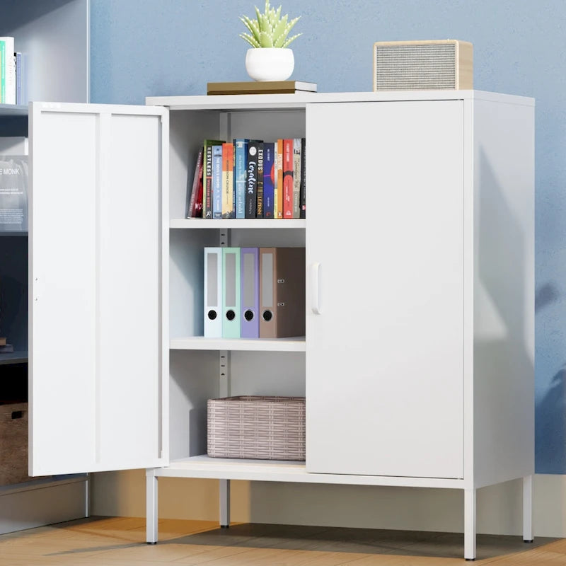2-Door Metal Storage Locker Cabinet with Adjustable Shelves