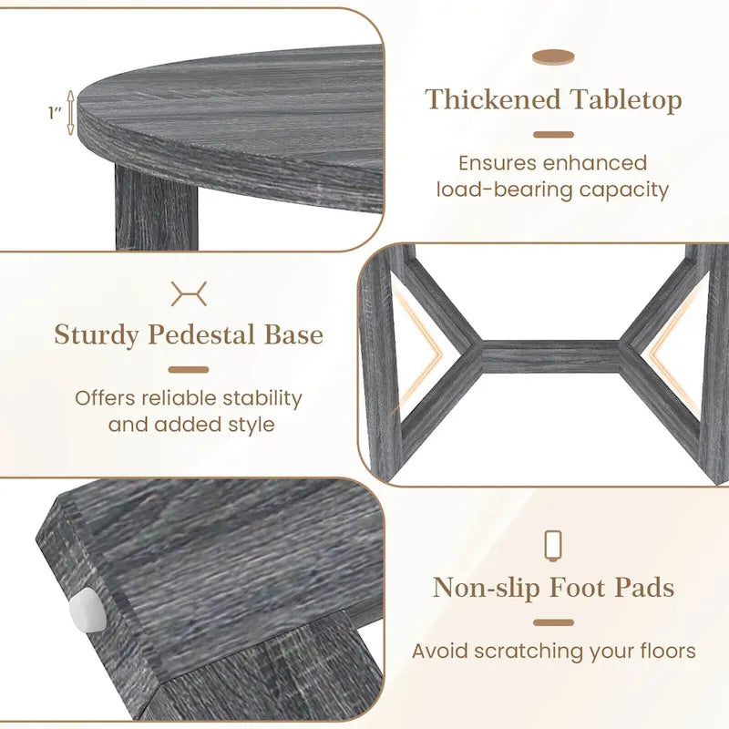 36" Round Pedestal Dining Table with Wing-Shaped Base – Seats 2–4