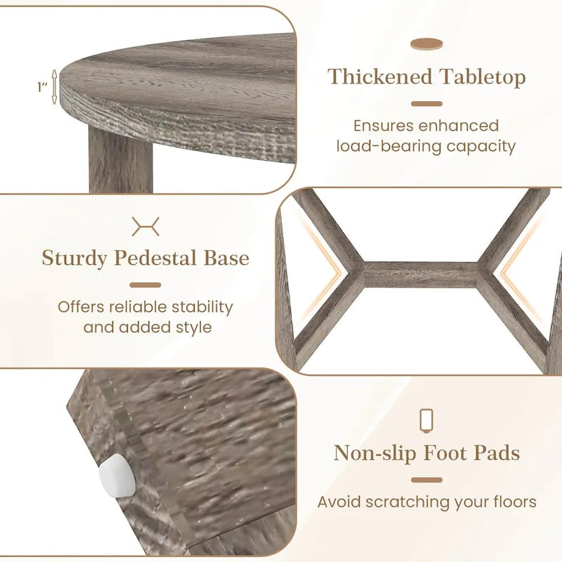 36" Round Pedestal Dining Table with Wing-Shaped Base – Seats 2–4
