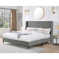 Gray Velvet Wingback Platform Bed – King Size