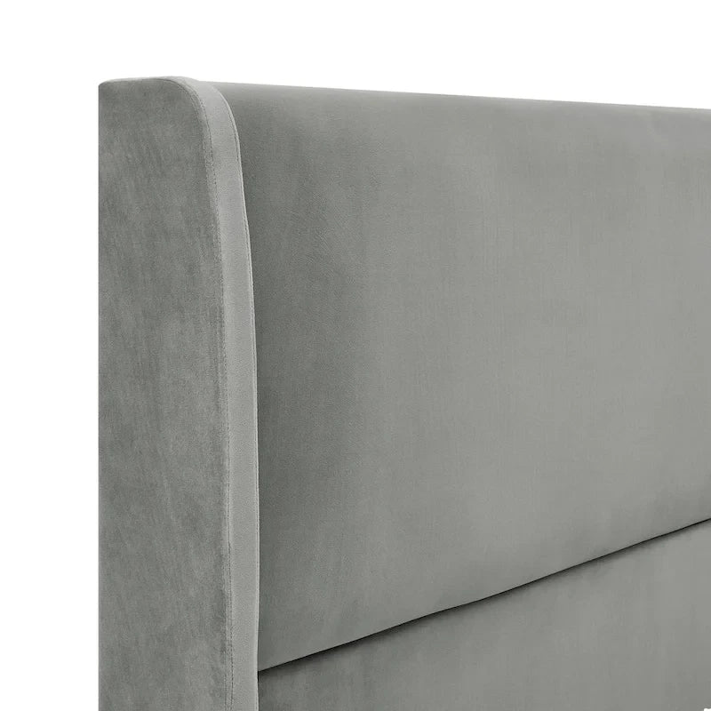 Gray Velvet Wingback Platform Bed – King Size