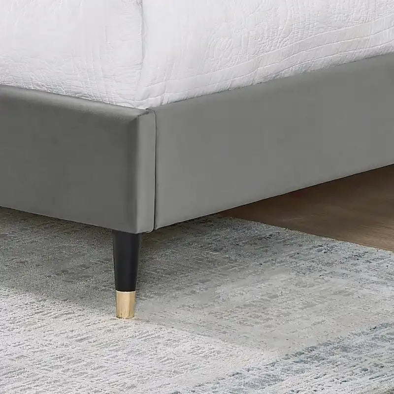 Gray Velvet Wingback Platform Bed – King Size