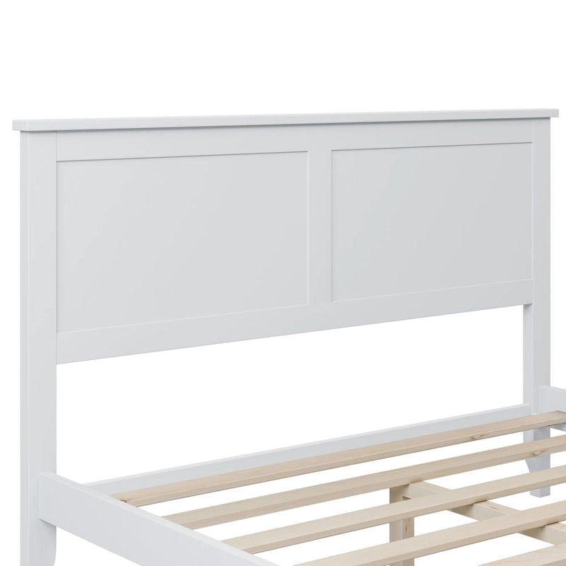 White Solid Pine Wood Full Platform Bed with Headboard