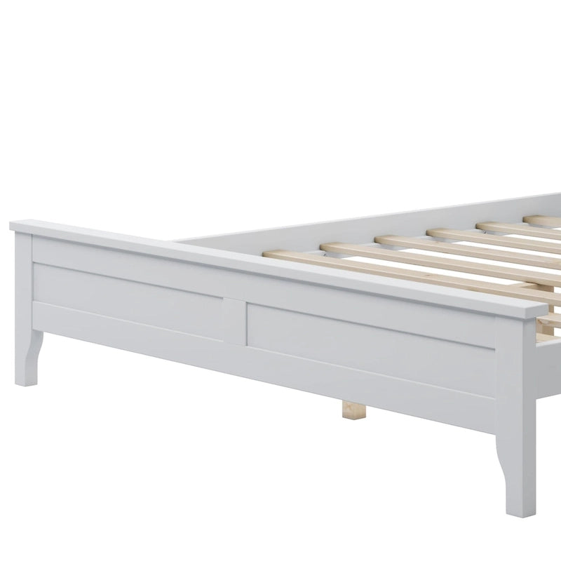 White Solid Pine Wood Full Platform Bed with Headboard