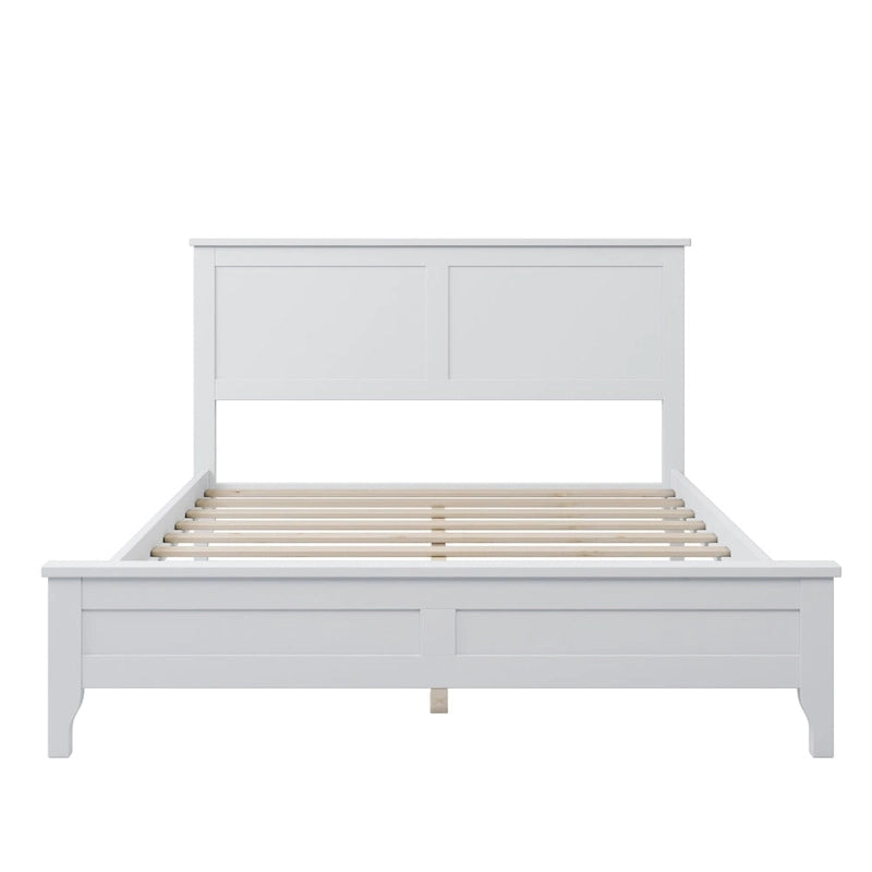 White Solid Pine Wood Full Platform Bed with Headboard