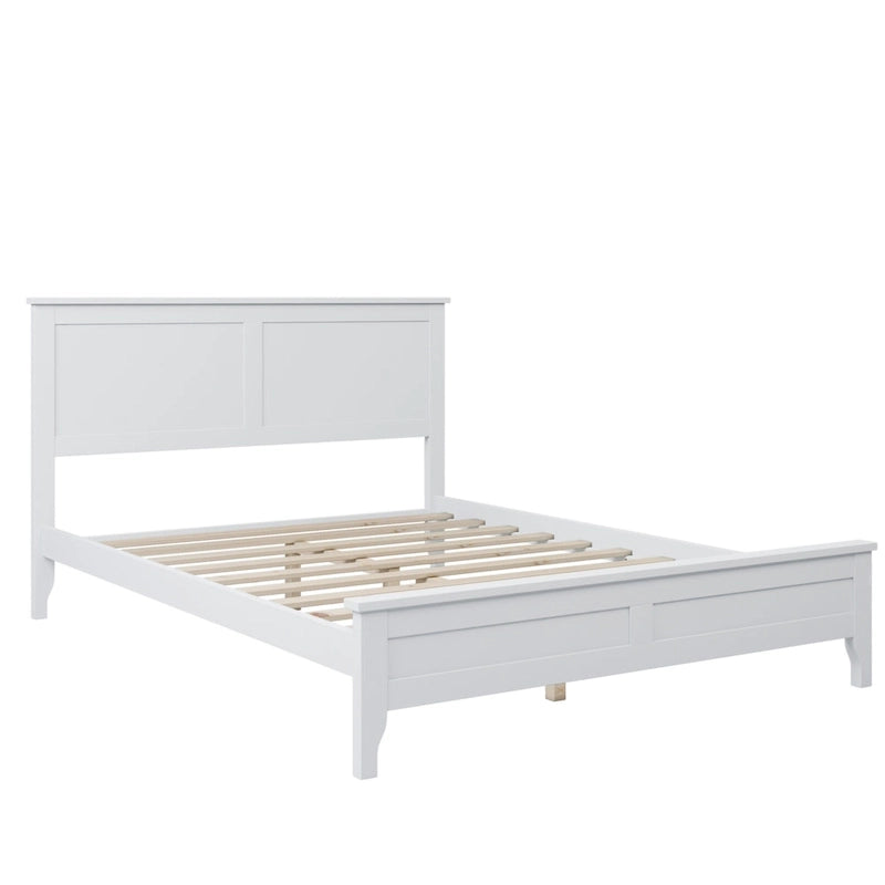 White Solid Pine Wood Full Platform Bed with Headboard