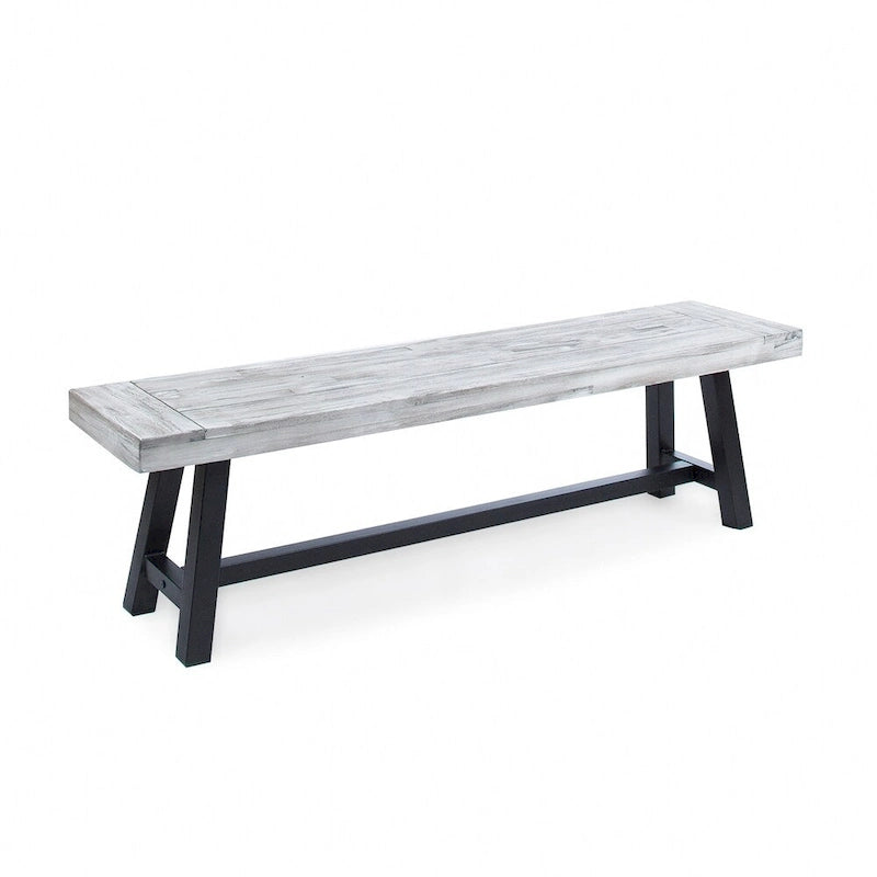 Farmhouse Acacia Wood Dining Bench with Iron Frame