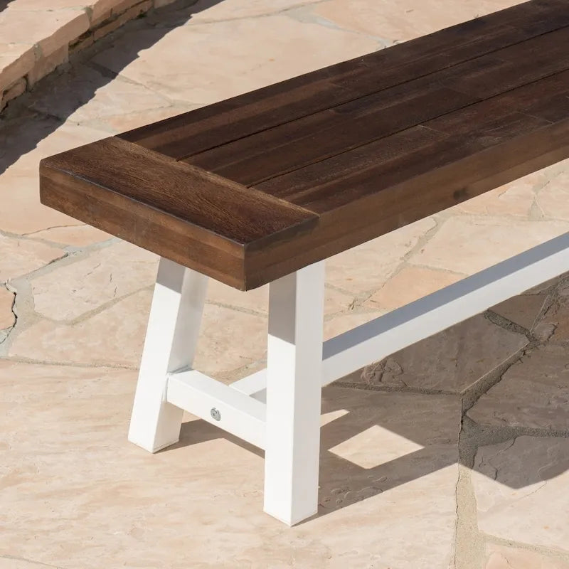 Farmhouse Acacia Wood Dining Bench with Iron Frame