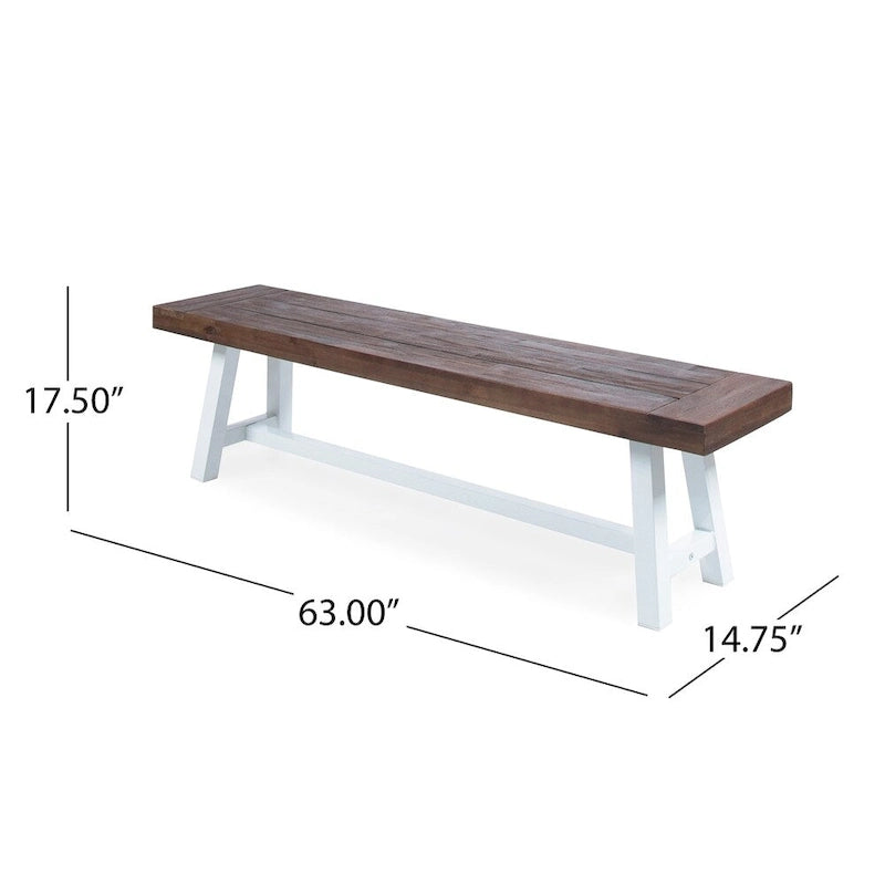 Farmhouse Acacia Wood Dining Bench with Iron Frame