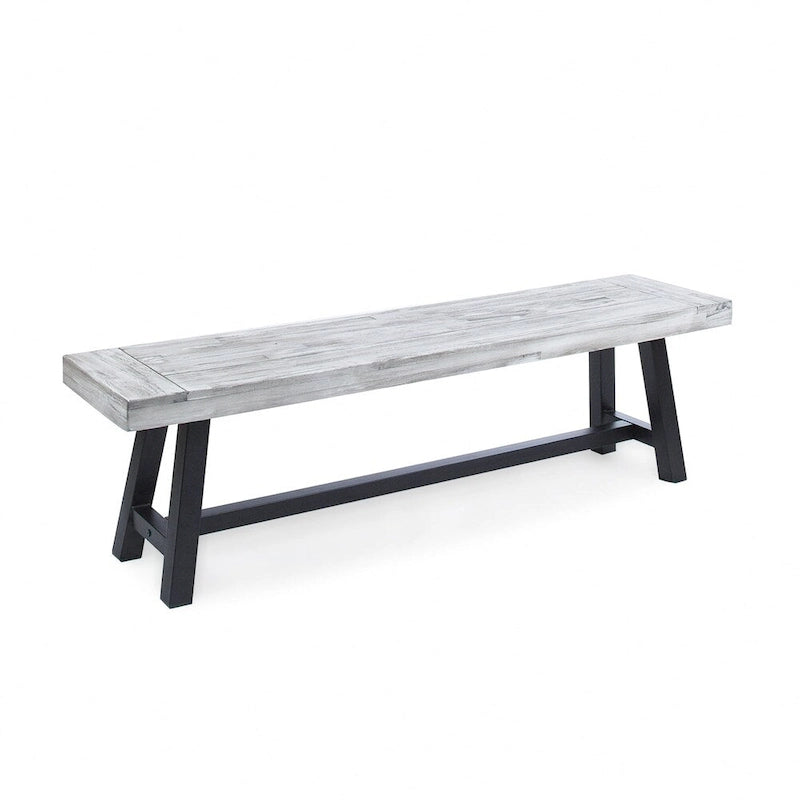 Farmhouse Acacia Wood Dining Bench with Iron Frame