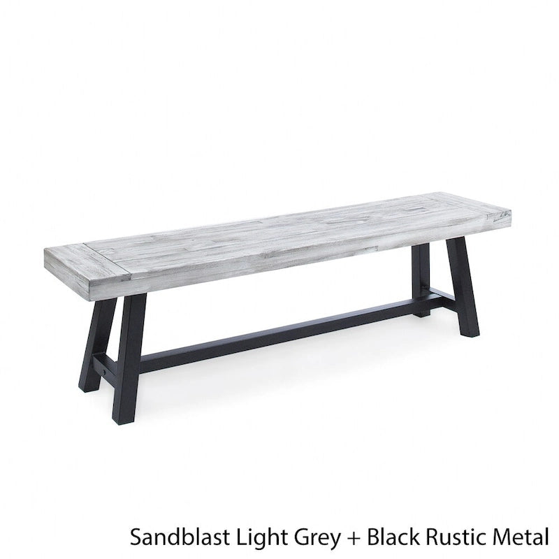 Farmhouse Acacia Wood Dining Bench with Iron Frame