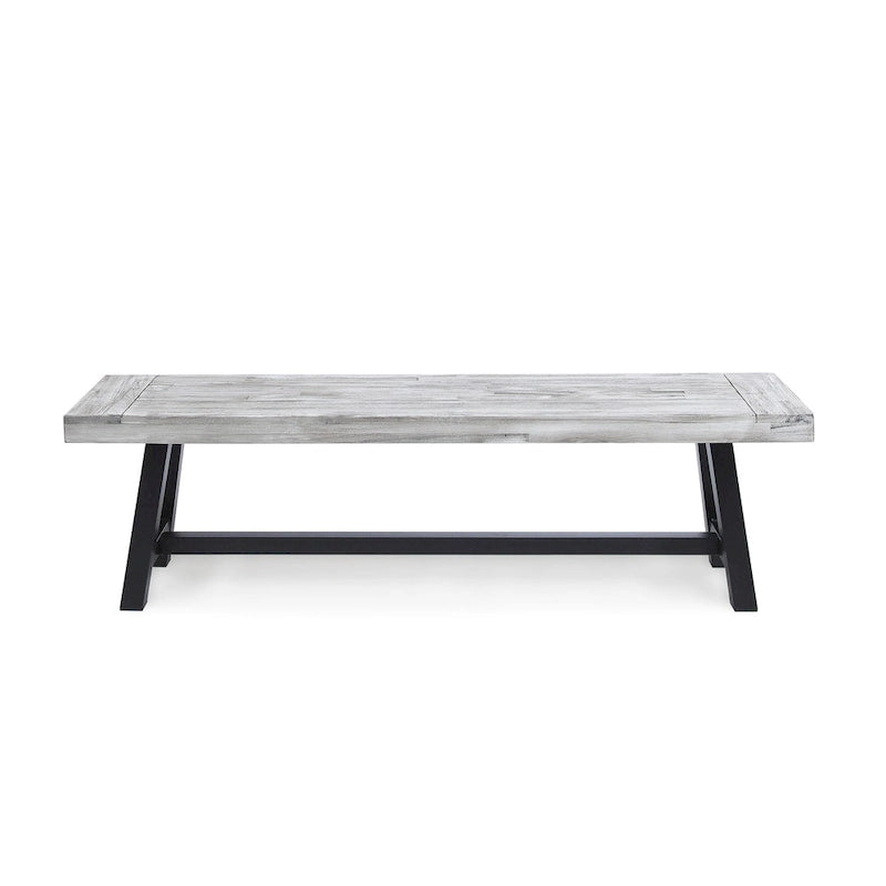 Farmhouse Acacia Wood Dining Bench with Iron Frame