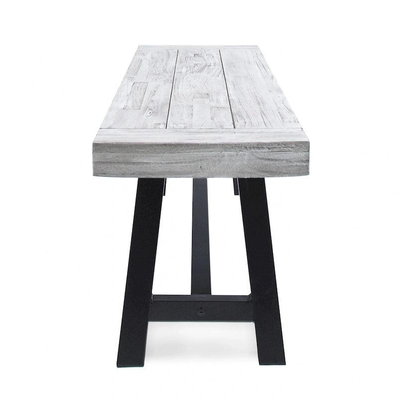Farmhouse Acacia Wood Dining Bench with Iron Frame