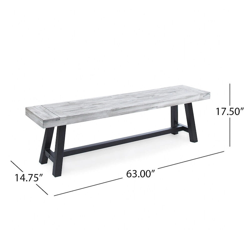Farmhouse Acacia Wood Dining Bench with Iron Frame