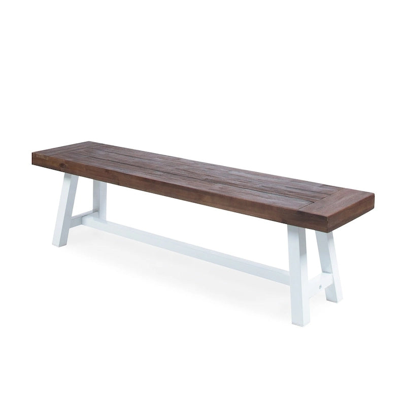 Farmhouse Acacia Wood Dining Bench with Iron Frame
