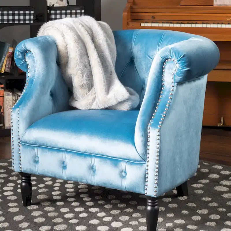 Tufted Velvet Club Chair with Birch Wood Legs
