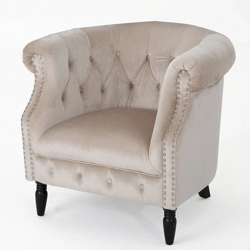 Tufted Velvet Club Chair with Birch Wood Legs