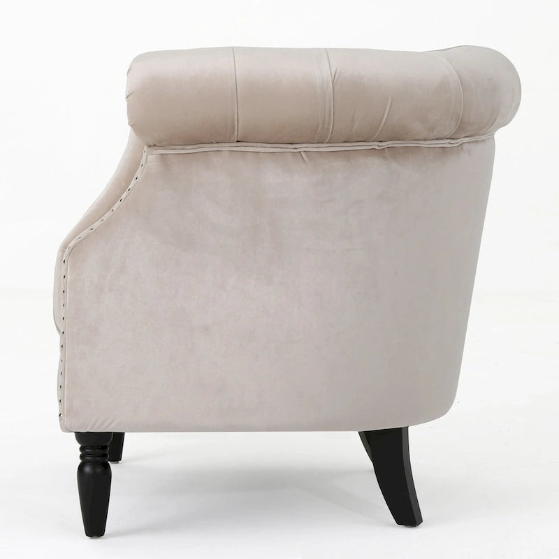 Tufted Velvet Club Chair with Birch Wood Legs