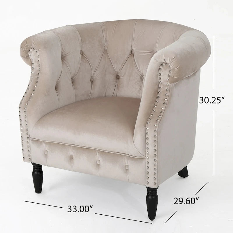 Tufted Velvet Club Chair with Birch Wood Legs