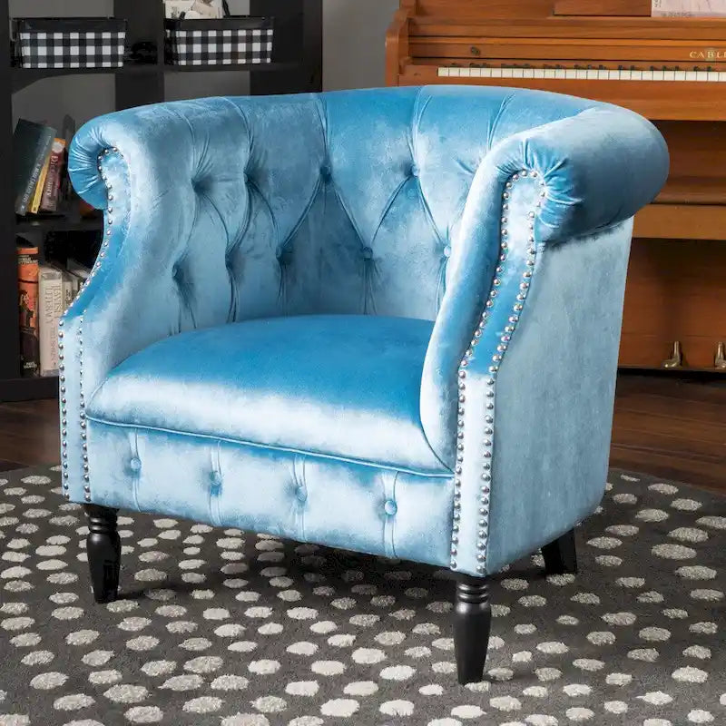 Tufted Velvet Club Chair with Birch Wood Legs