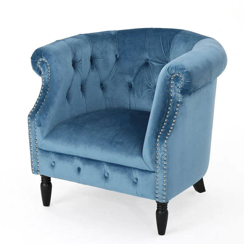 Tufted Velvet Club Chair with Birch Wood Legs