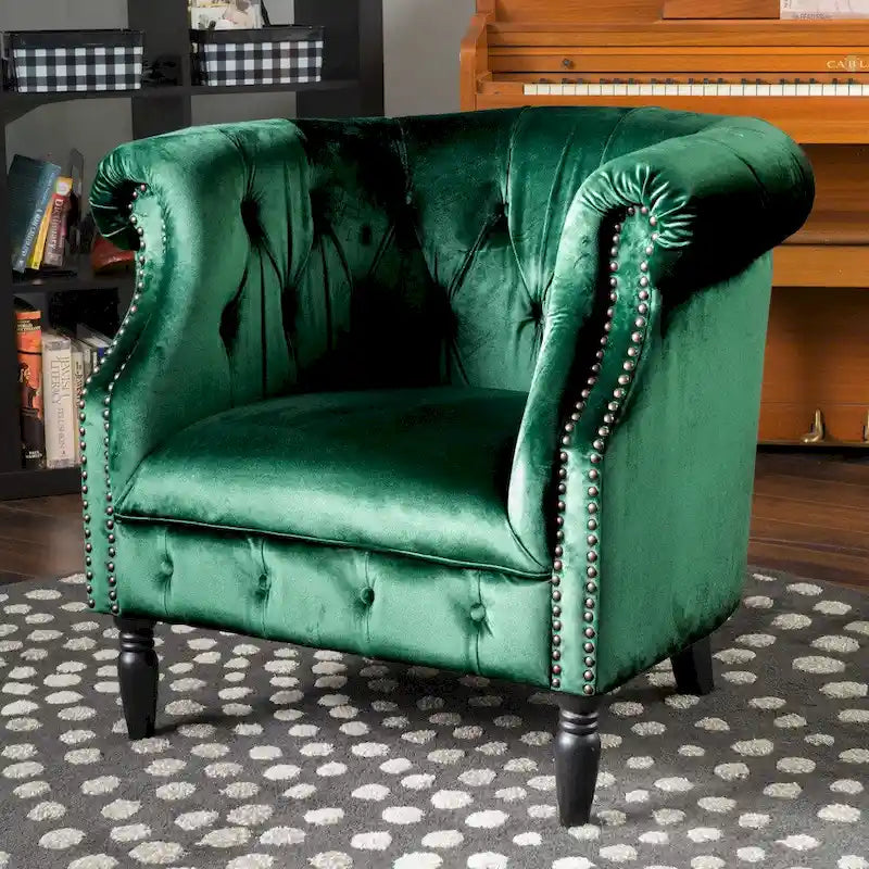Tufted Velvet Club Chair with Birch Wood Legs